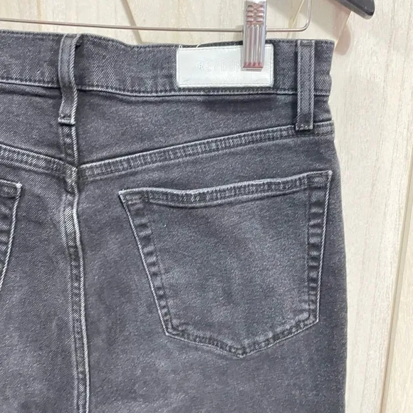 Re/Done Stretch High Rise Ankle Crop Raw Hem Black Jeans Size 30