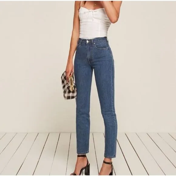Reformation Julia High-rise Cigarette Slim Fit Ankle Jeans Baltic Blue Size 25