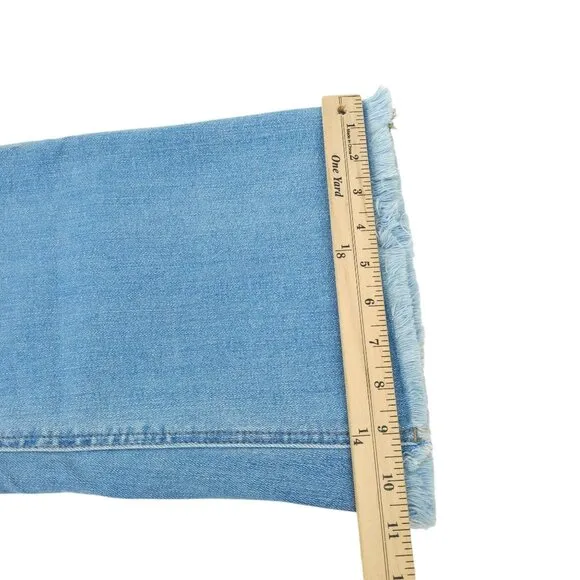 Risen Jeans High Rise Fray Hem Flare Distressed Sz 30/11 Light Wash Stretchy NEW