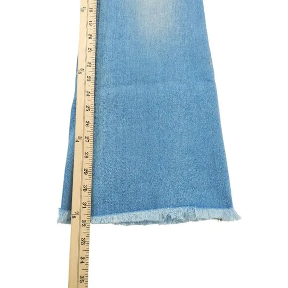 Risen Jeans High Rise Fray Hem Flare Distressed Sz 30/11 Light Wash Stretchy NEW
