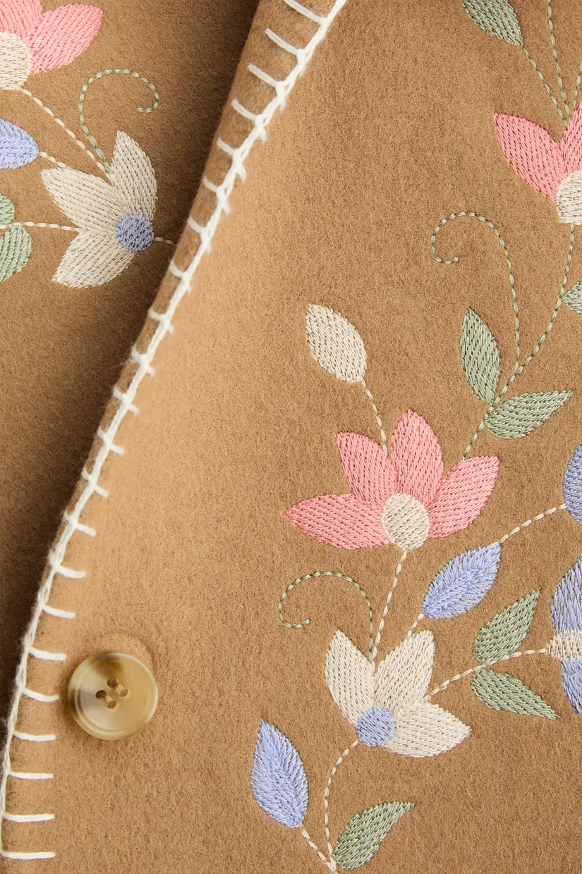 Rixo Sunday Jacket Petal Embroidery - Tan