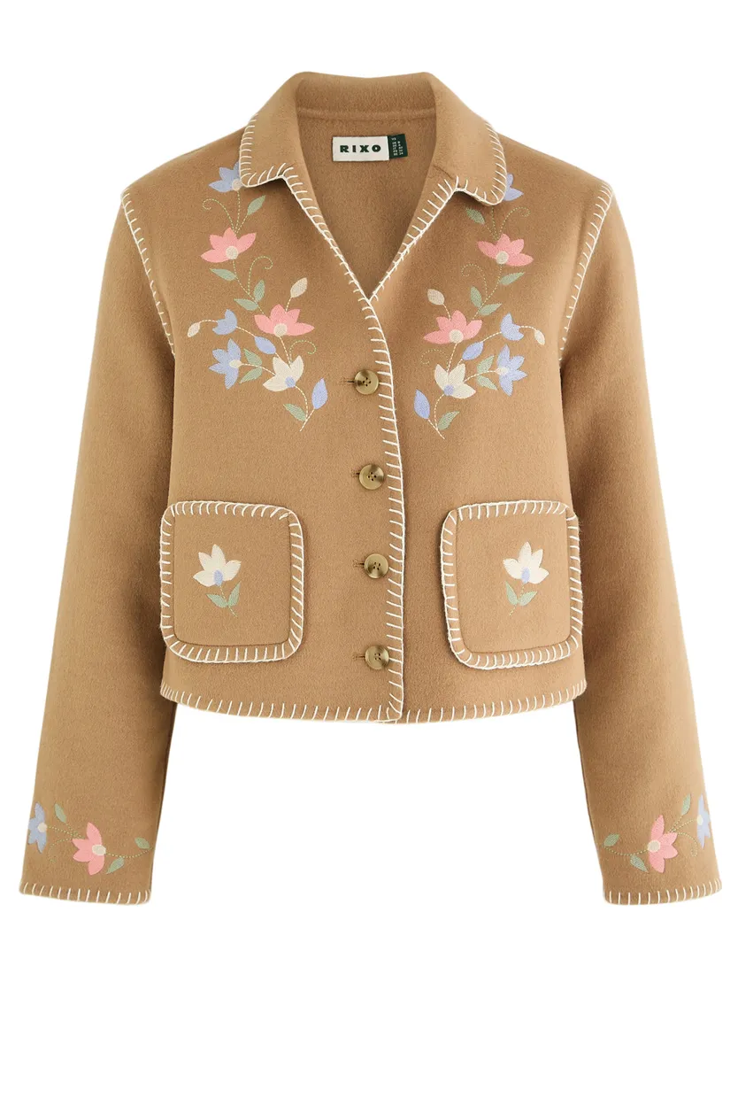 Rixo Sunday Jacket Petal Embroidery - Tan