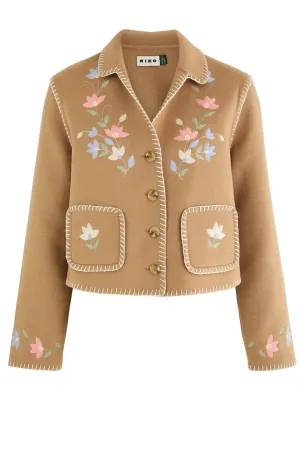 Rixo Sunday Jacket Petal Embroidery - Tan