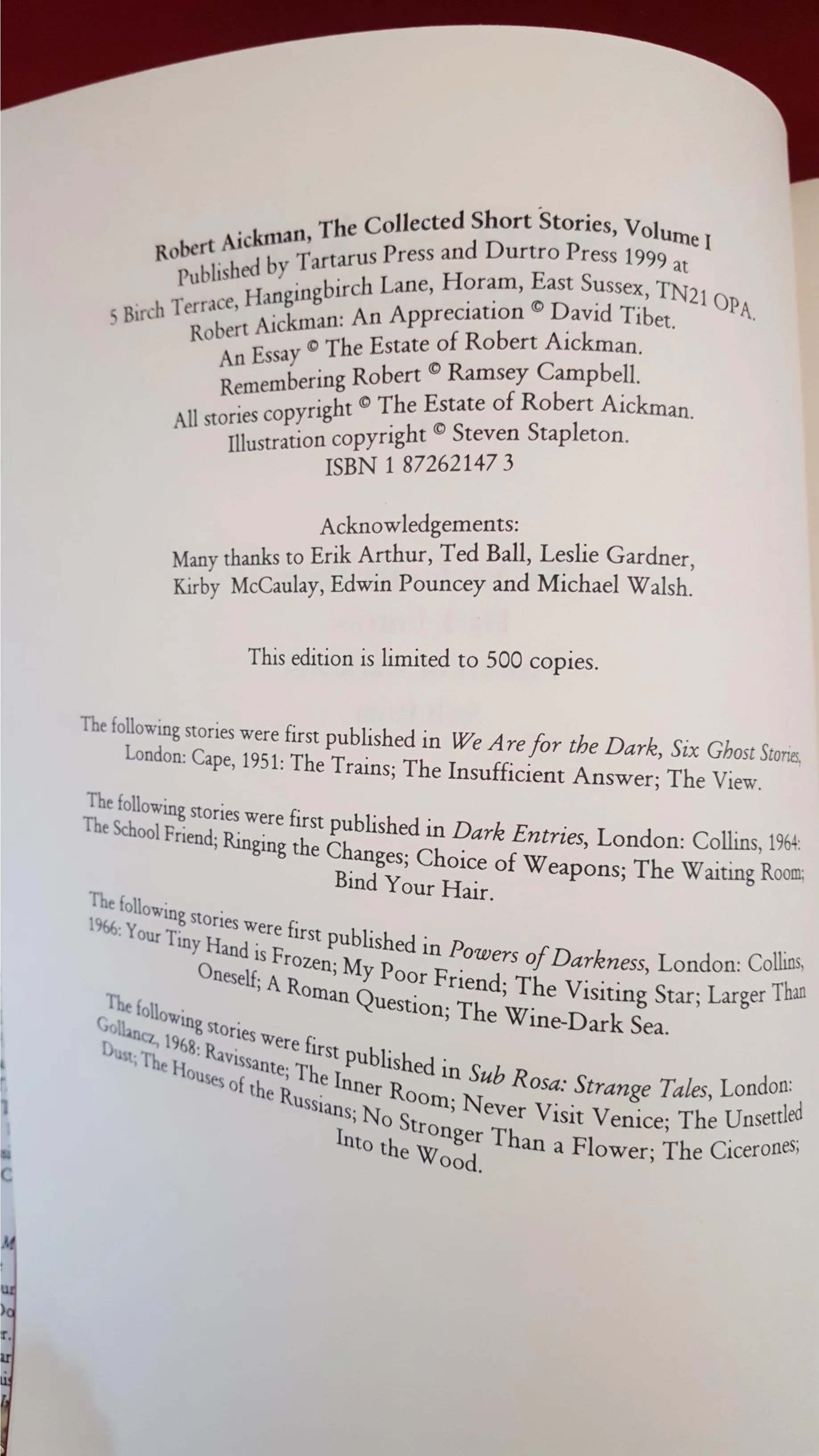 Robert Aickman - The Collected Strange Stories I & II, Tartarus, 1999, 1st, Limited