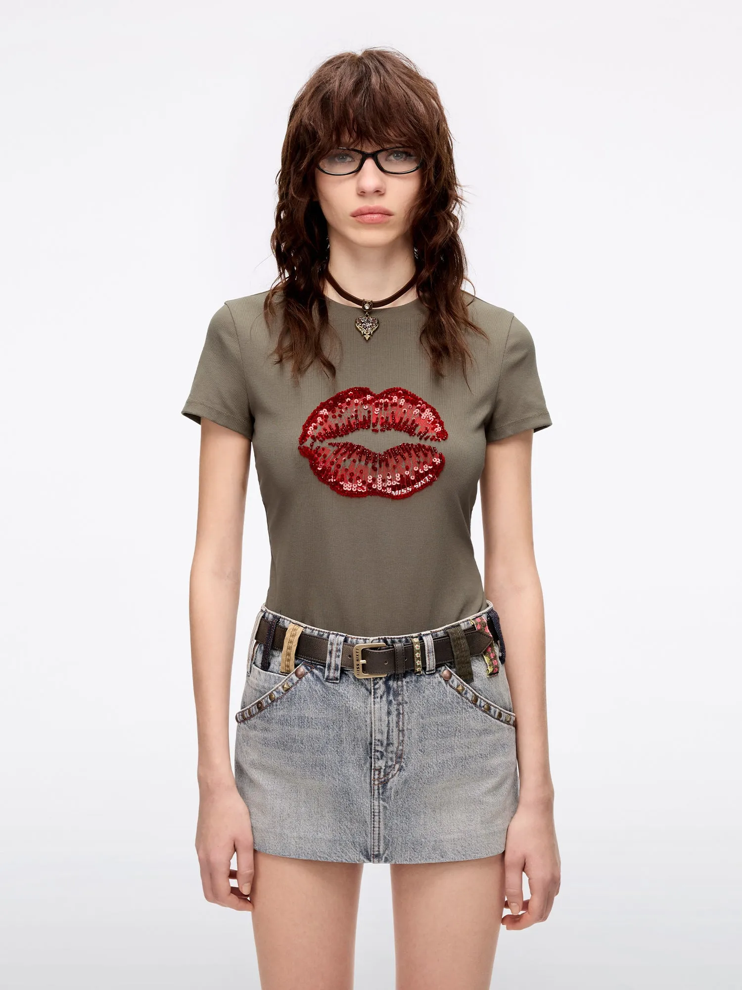 Round Neck Lip Print T-Shirt