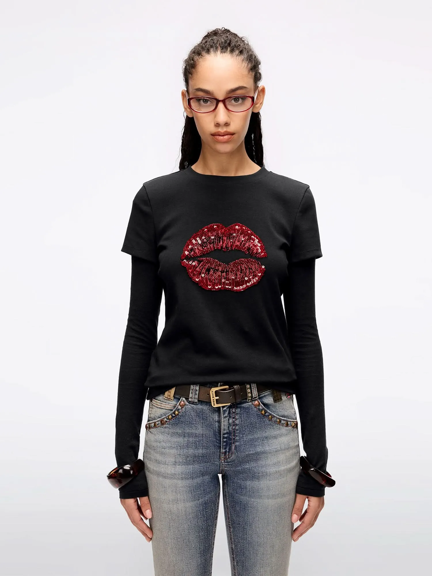 Round Neck Lip Print T-Shirt