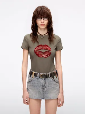 Round Neck Lip Print T-Shirt