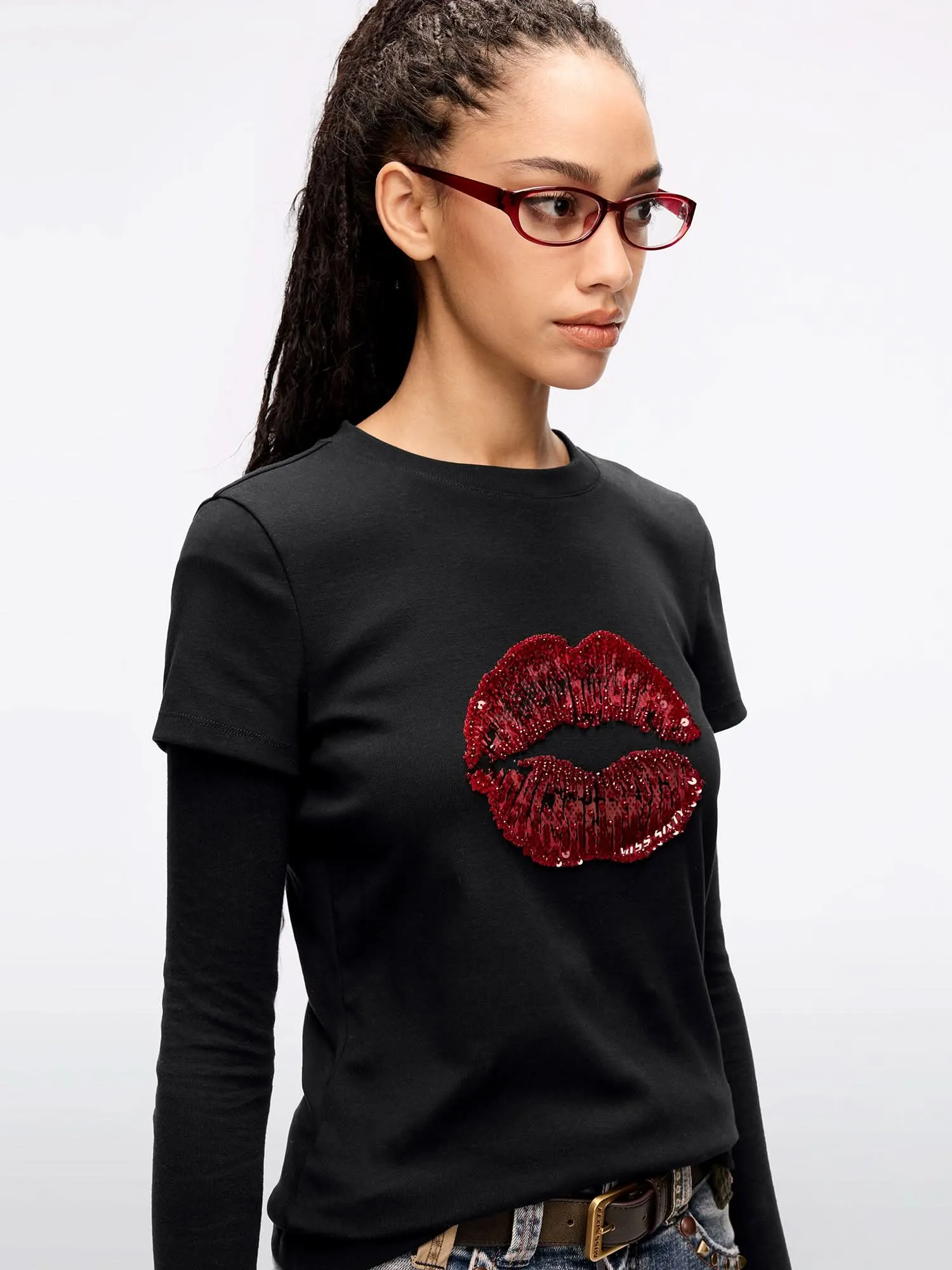 Round Neck Lip Print T-Shirt