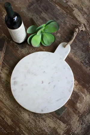 Round White Marble Cutting Board with Jute Hanger (Pack of 2)