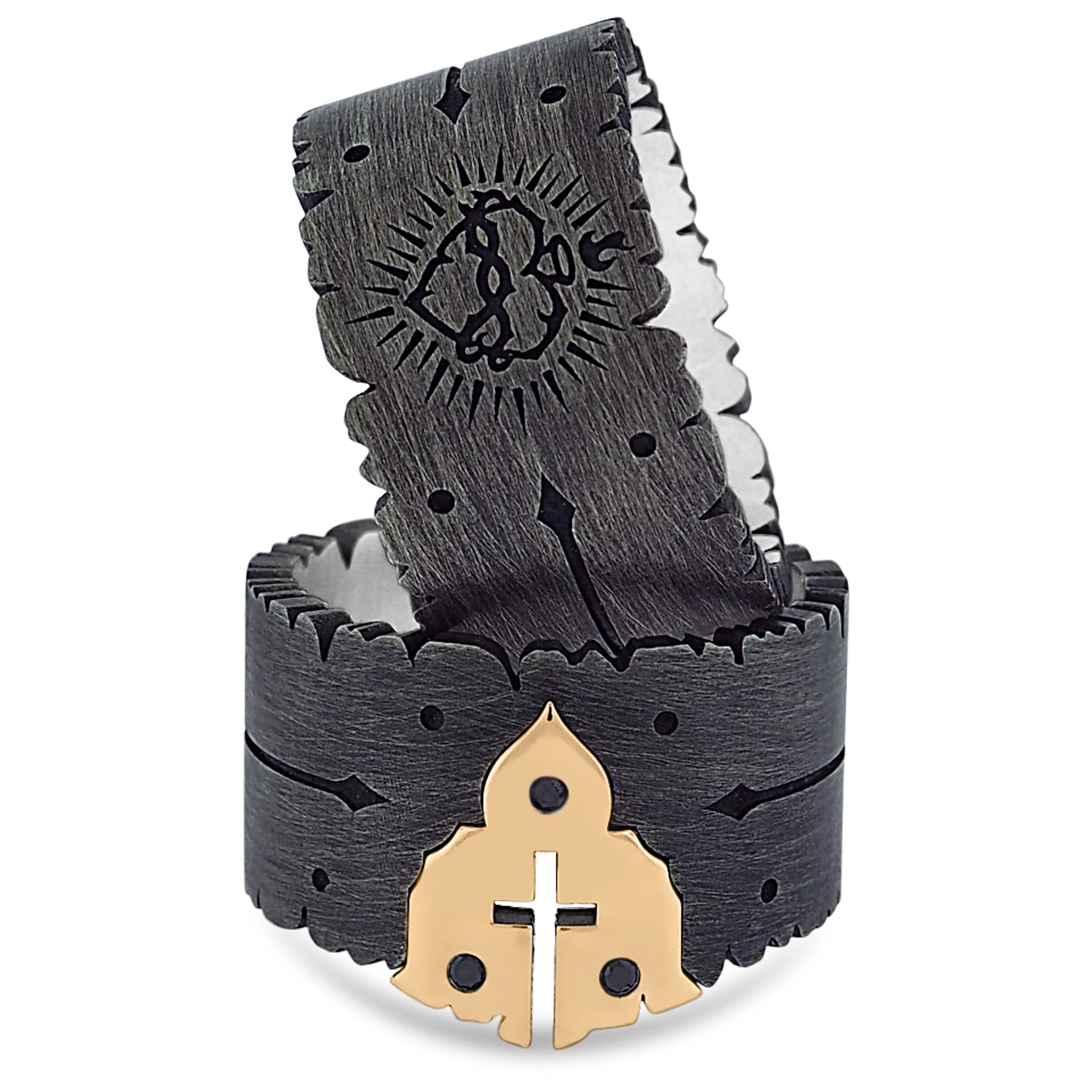 Sacred Heart Ring 14ct Yellow Gold - Oxidized Silver