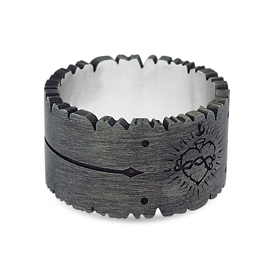 Sacred Heart Ring 14ct Yellow Gold - Oxidized Silver