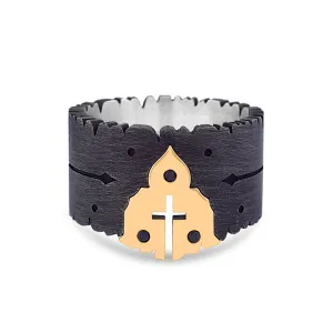 Sacred Heart Ring 14ct Yellow Gold - Oxidized Silver