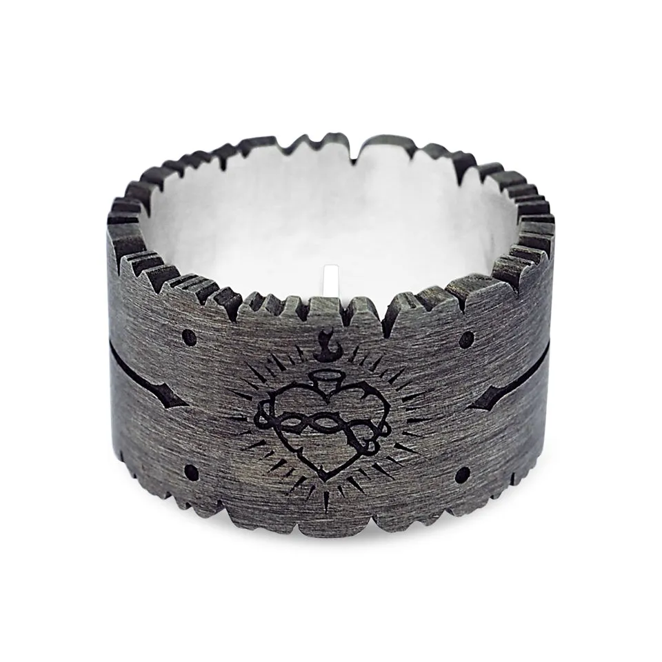 Sacred Heart Ring 14ct Yellow Gold - Oxidized Silver