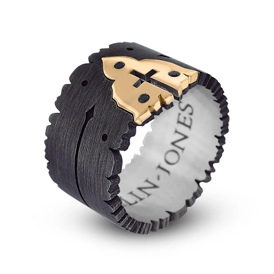 Sacred Heart Ring 14ct Yellow Gold - Oxidized Silver