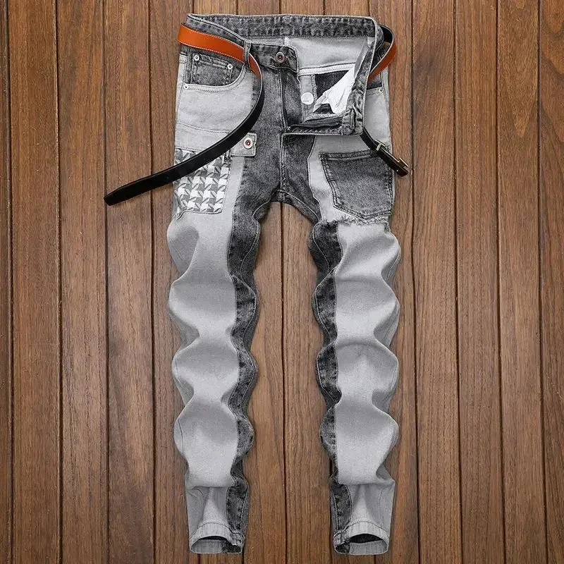 SeasonPrestige slim casual designer cowboy work Splice jeans Trousers Mens