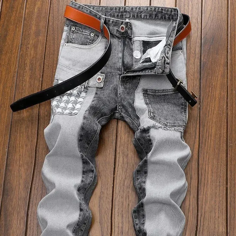 SeasonPrestige slim casual designer cowboy work Splice jeans Trousers Mens