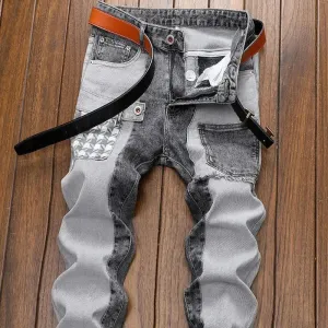 SeasonPrestige slim casual designer cowboy work Splice jeans Trousers Mens
