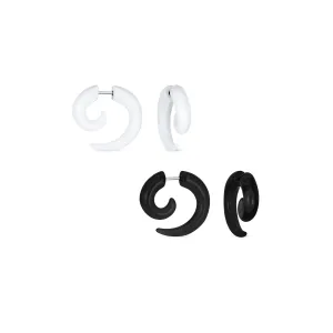 Set of 2 Unisex Black White Spiral Tribal Ear Plug Taper Earrings Set