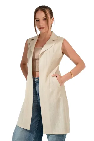 Shimmering Striped Metallic Linen Long Vest