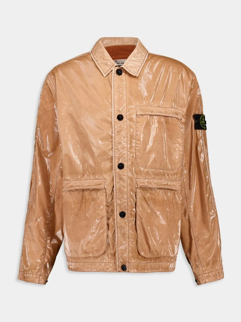 Sienna Brown Glossy Cotton Utility Jacket