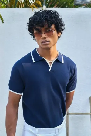 Signature Knit Polo T-Shirt - Navy Blue