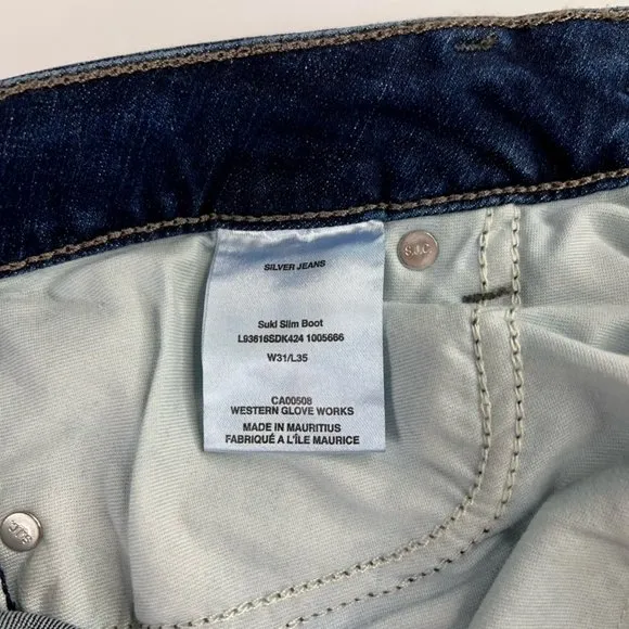 Silver Jeans Womens Suki Slim Boot Cut Mid Rise Curvy Pockets Indigo Blue 31 New