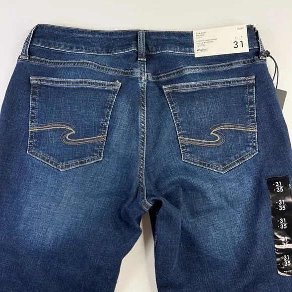 Silver Jeans Womens Suki Slim Boot Cut Mid Rise Curvy Pockets Indigo Blue 31 New