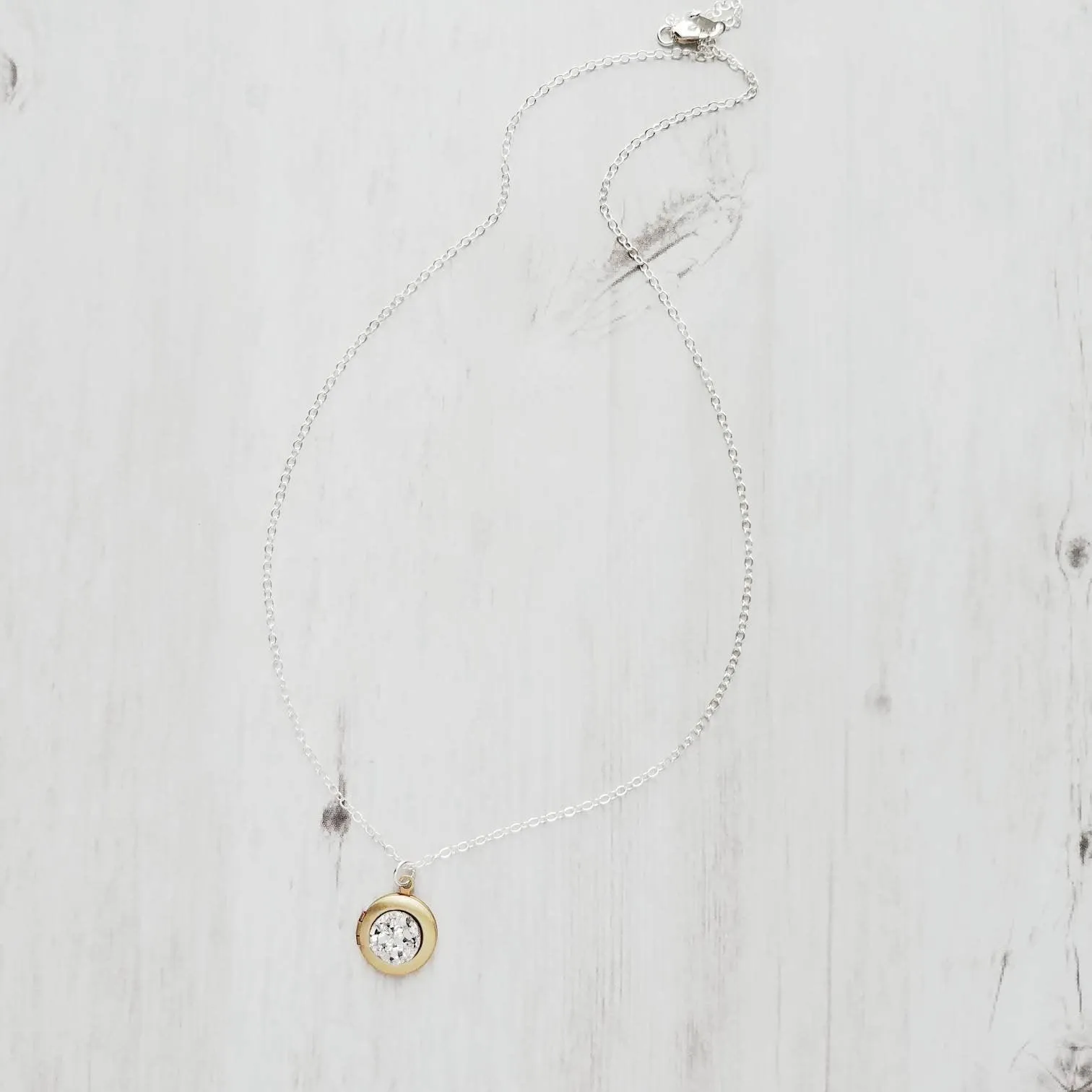 Small Locket Necklace, .925 sterling silver chain, little gold locket, tiny brass locket, photo keepsake necklace faux stone imitation druzy