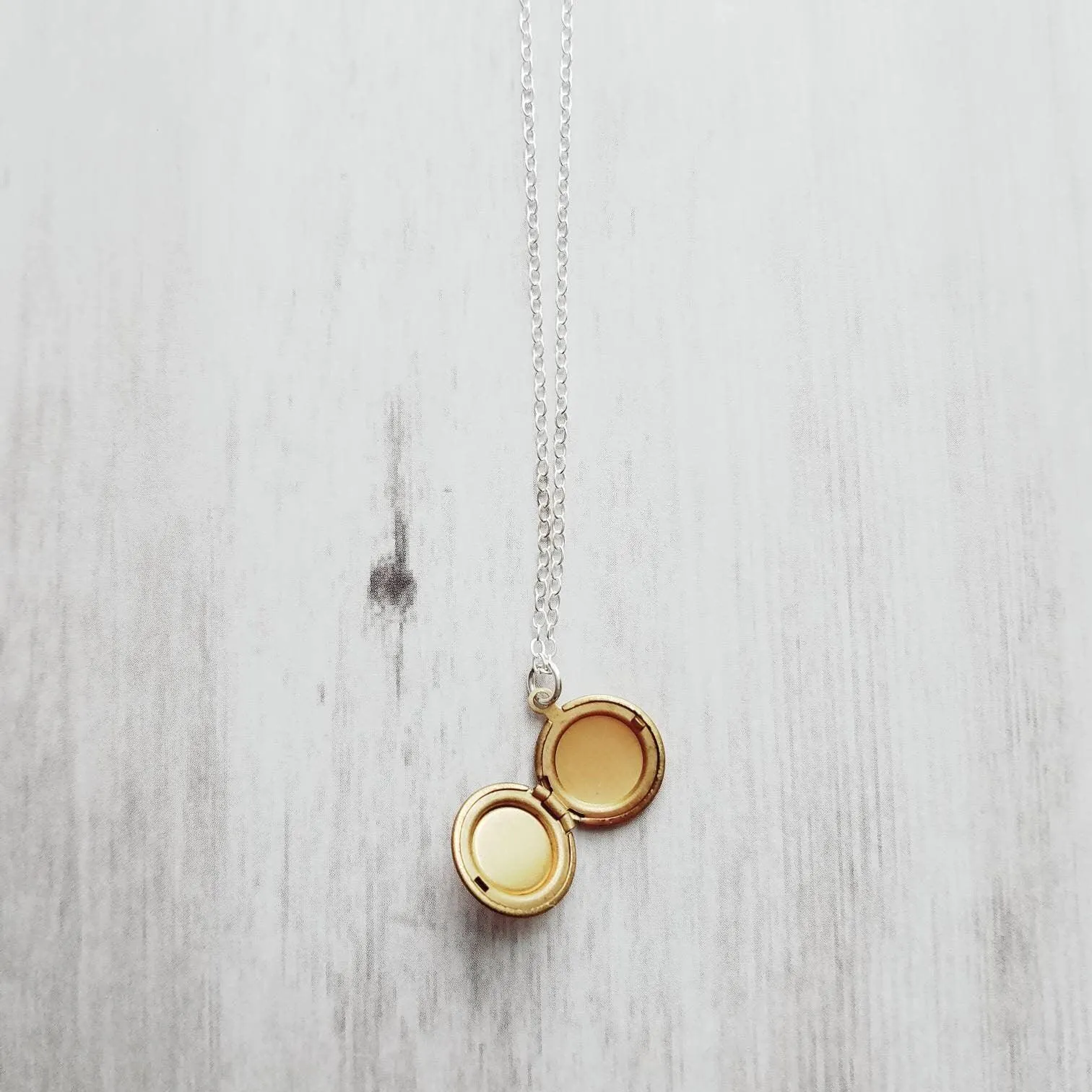 Small Locket Necklace, .925 sterling silver chain, little gold locket, tiny brass locket, photo keepsake necklace faux stone imitation druzy