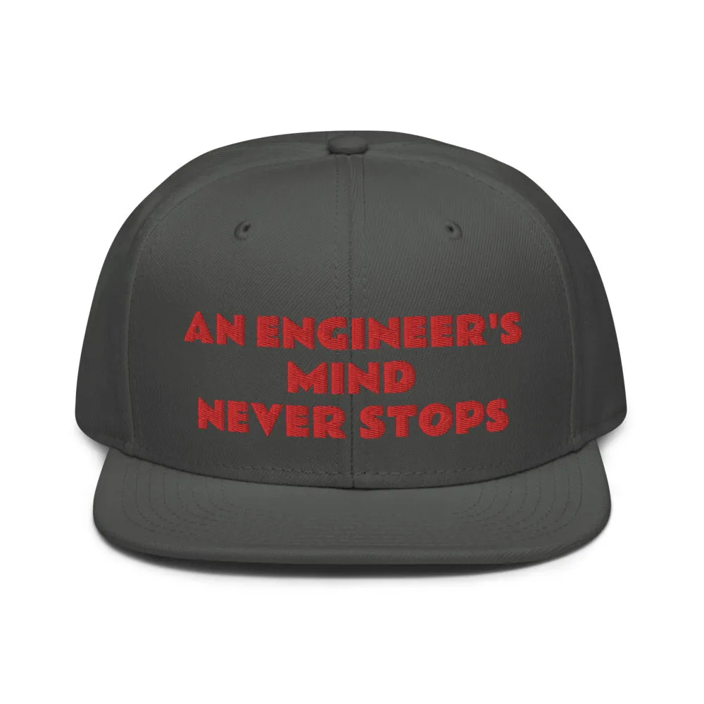 Snapback Hat "2052-0071 An Engineer's Mind Never Stops (Red Logo)"
