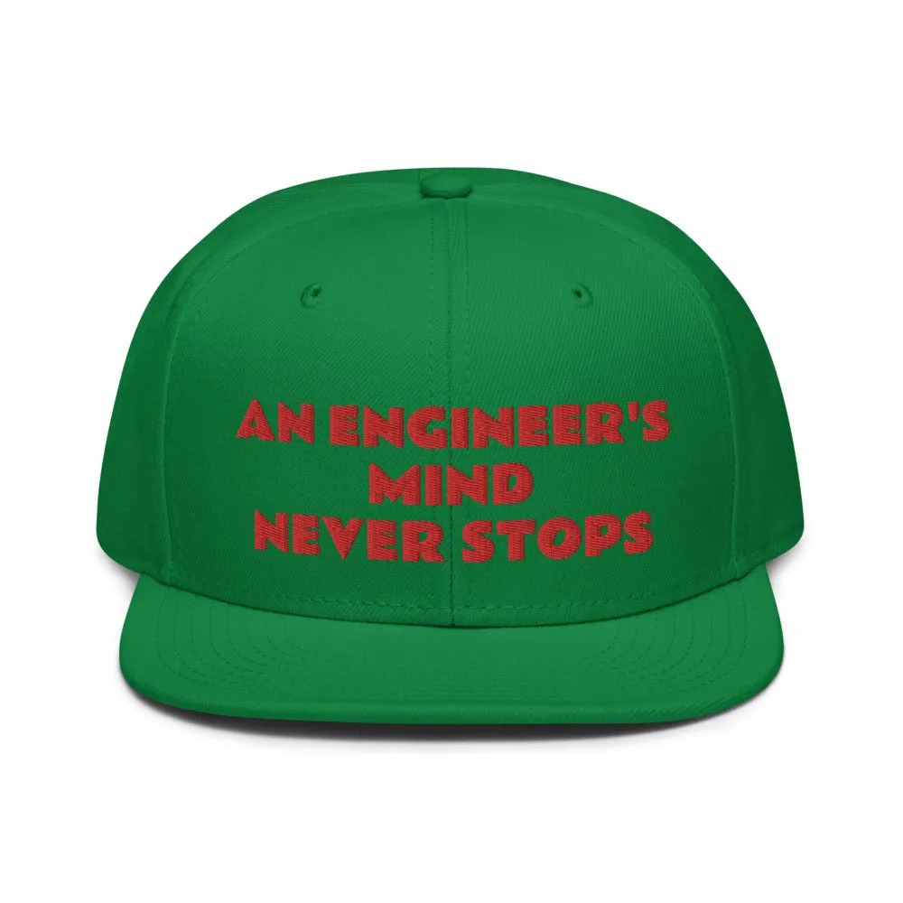 Snapback Hat "2052-0071 An Engineer's Mind Never Stops (Red Logo)"