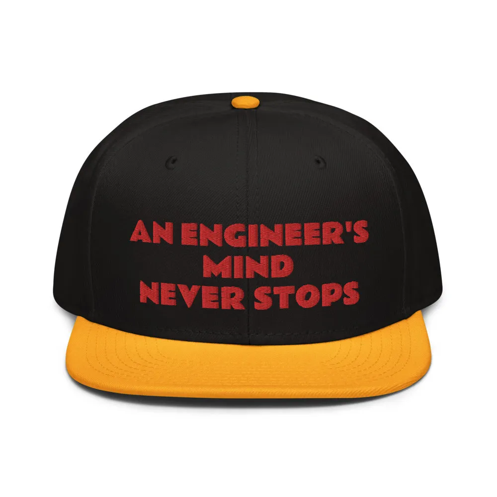 Snapback Hat "2052-0071 An Engineer's Mind Never Stops (Red Logo)"