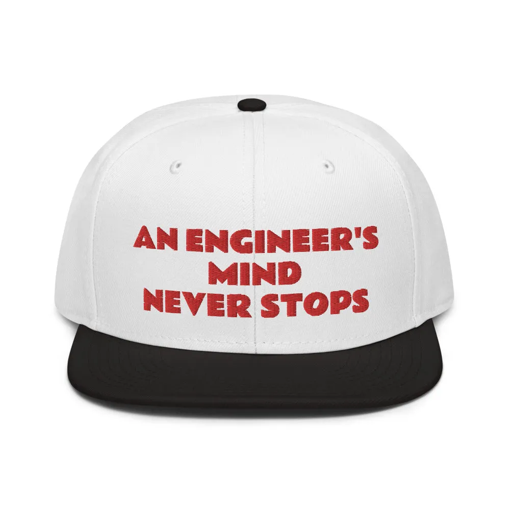 Snapback Hat "2052-0071 An Engineer's Mind Never Stops (Red Logo)"