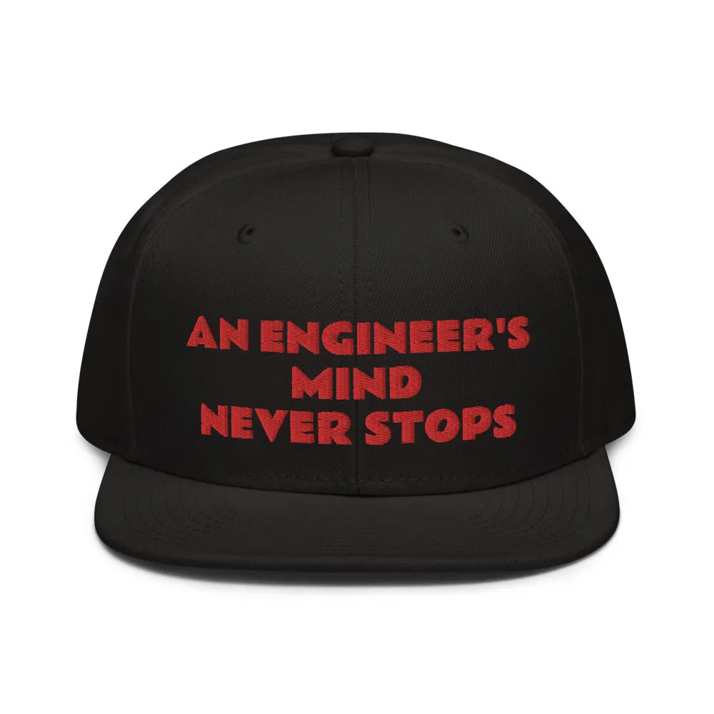 Snapback Hat "2052-0071 An Engineer's Mind Never Stops (Red Logo)"
