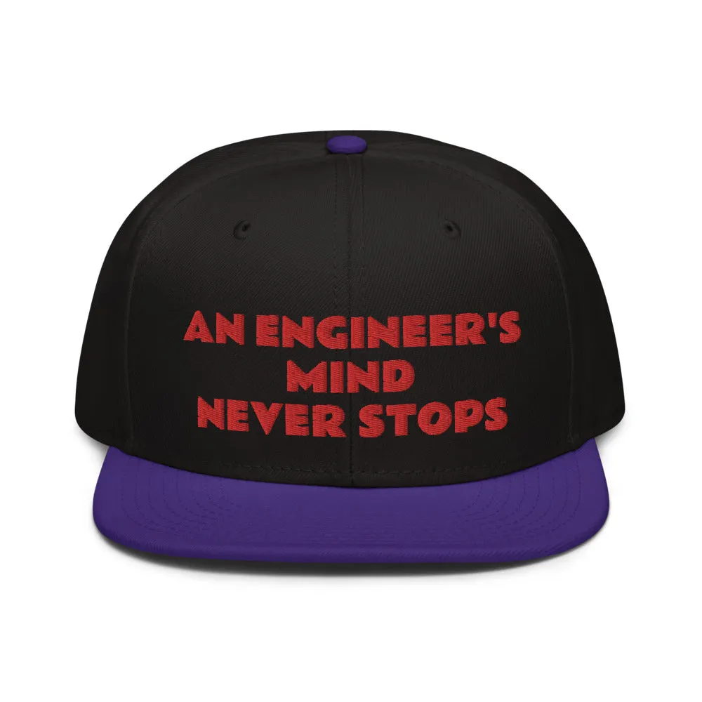 Snapback Hat "2052-0071 An Engineer's Mind Never Stops (Red Logo)"