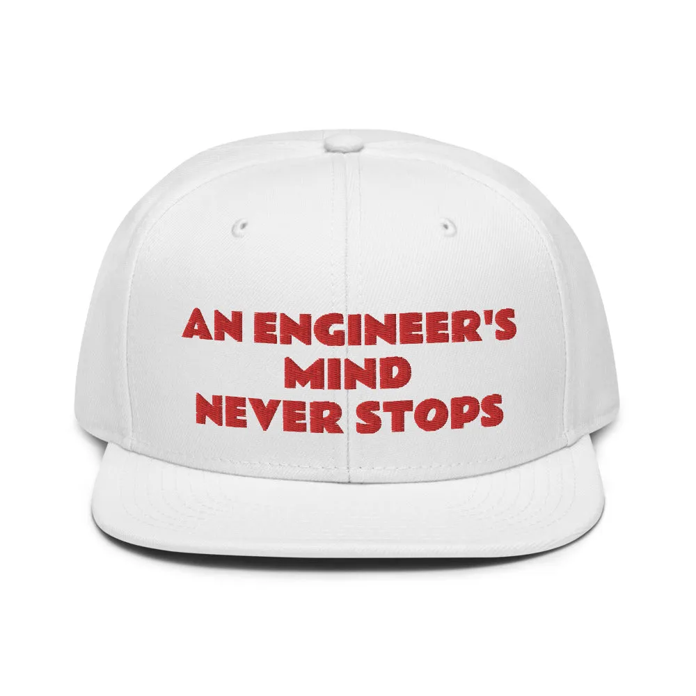 Snapback Hat "2052-0071 An Engineer's Mind Never Stops (Red Logo)"