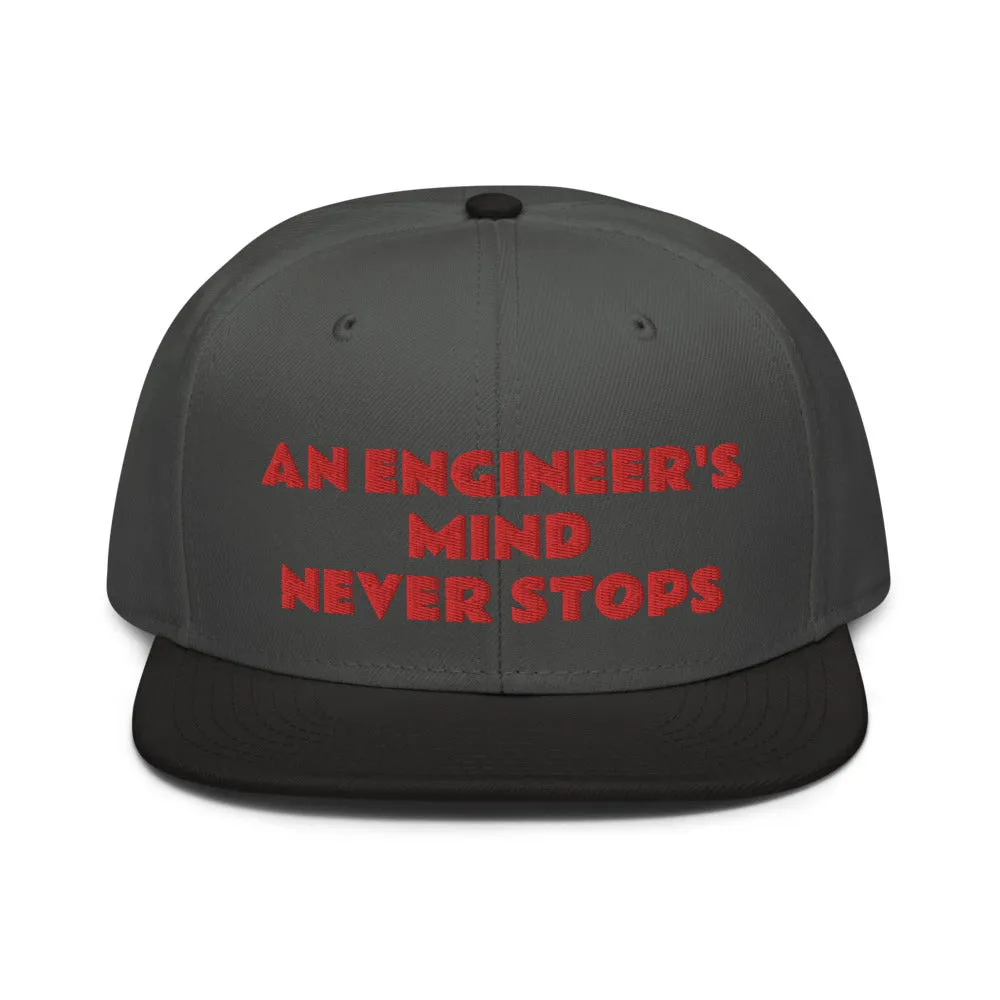 Snapback Hat "2052-0071 An Engineer's Mind Never Stops (Red Logo)"