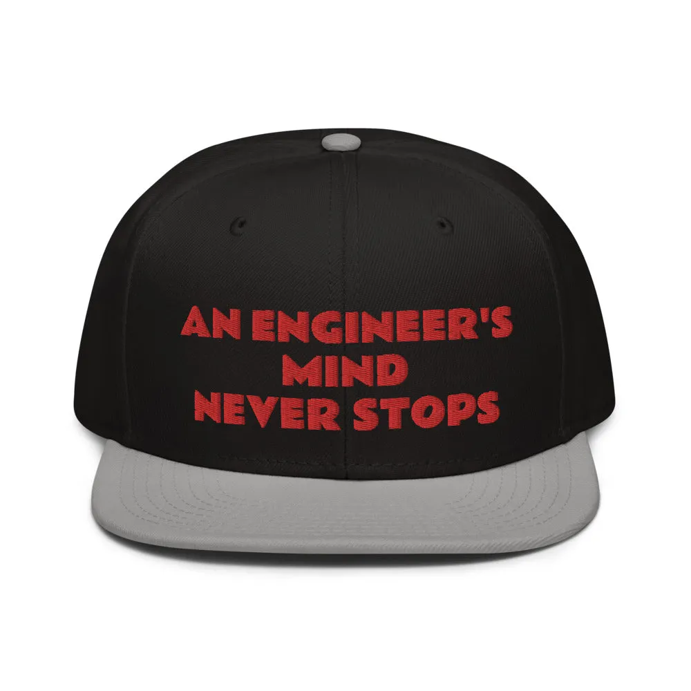 Snapback Hat "2052-0071 An Engineer's Mind Never Stops (Red Logo)"