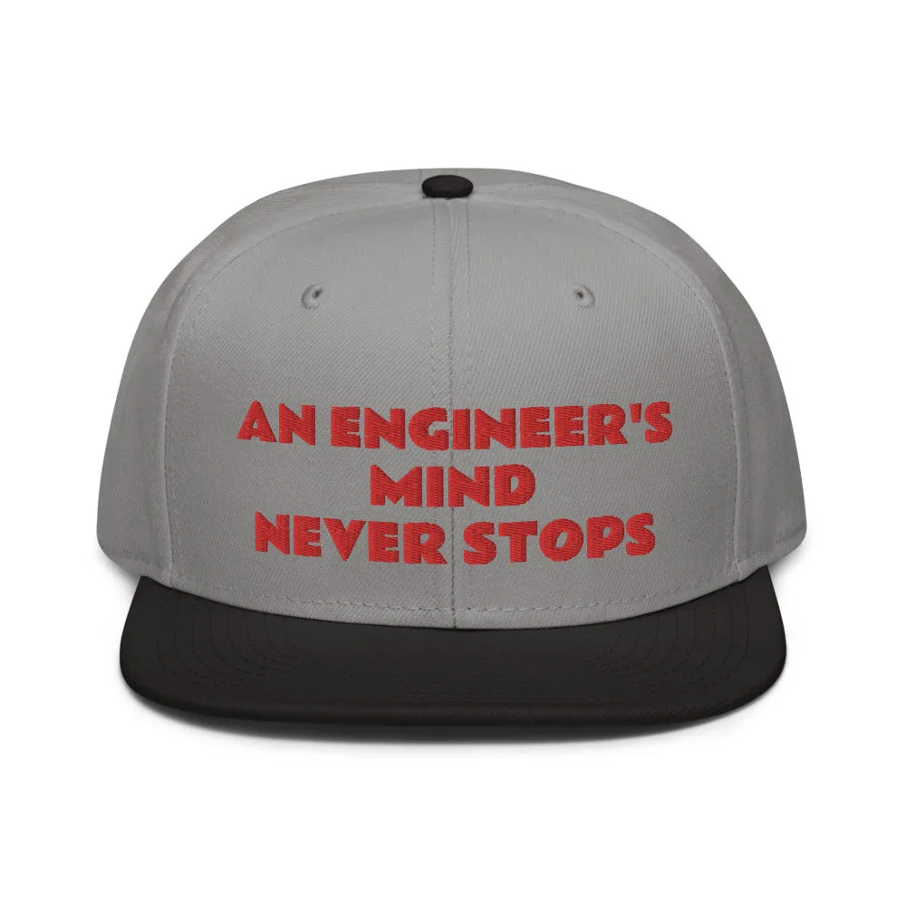 Snapback Hat "2052-0071 An Engineer's Mind Never Stops (Red Logo)"