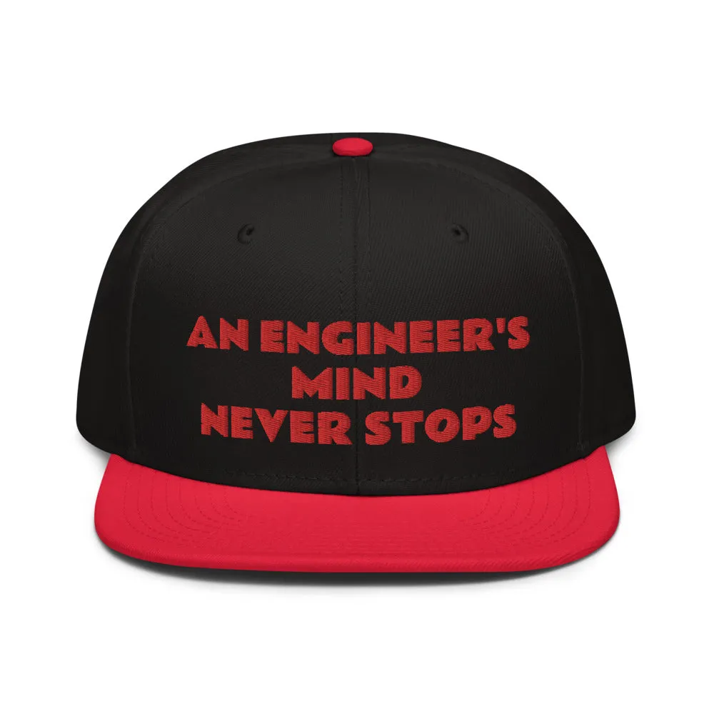 Snapback Hat "2052-0071 An Engineer's Mind Never Stops (Red Logo)"