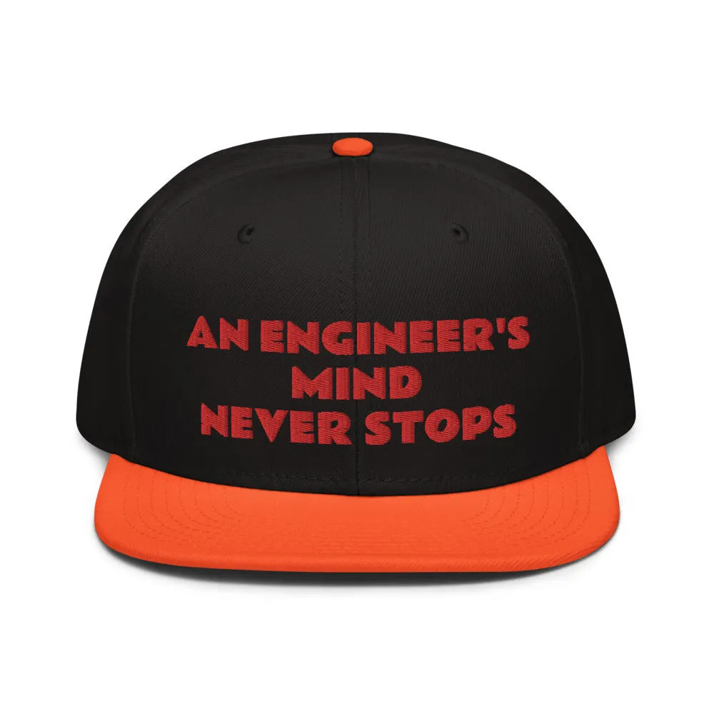 Snapback Hat "2052-0071 An Engineer's Mind Never Stops (Red Logo)"