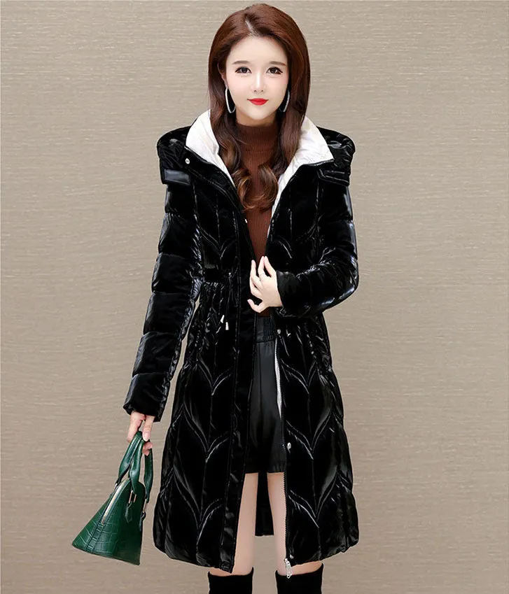 Solid Color Padded Knee-length Women's Puffer Jacket