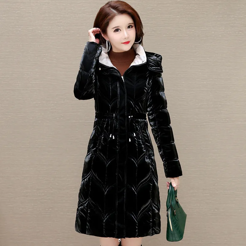 Solid Color Padded Knee-length Women's Puffer Jacket
