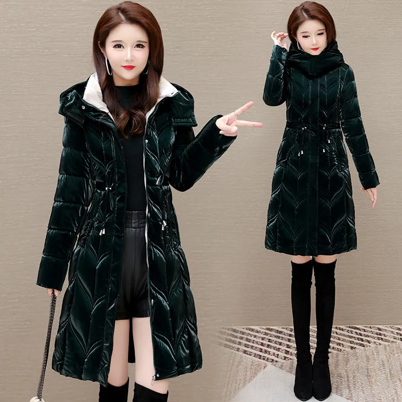 Solid Color Padded Knee-length Women's Puffer Jacket