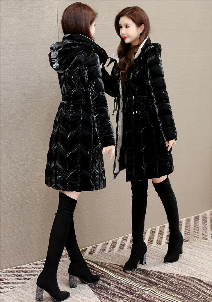 Solid Color Padded Knee-length Women's Puffer Jacket