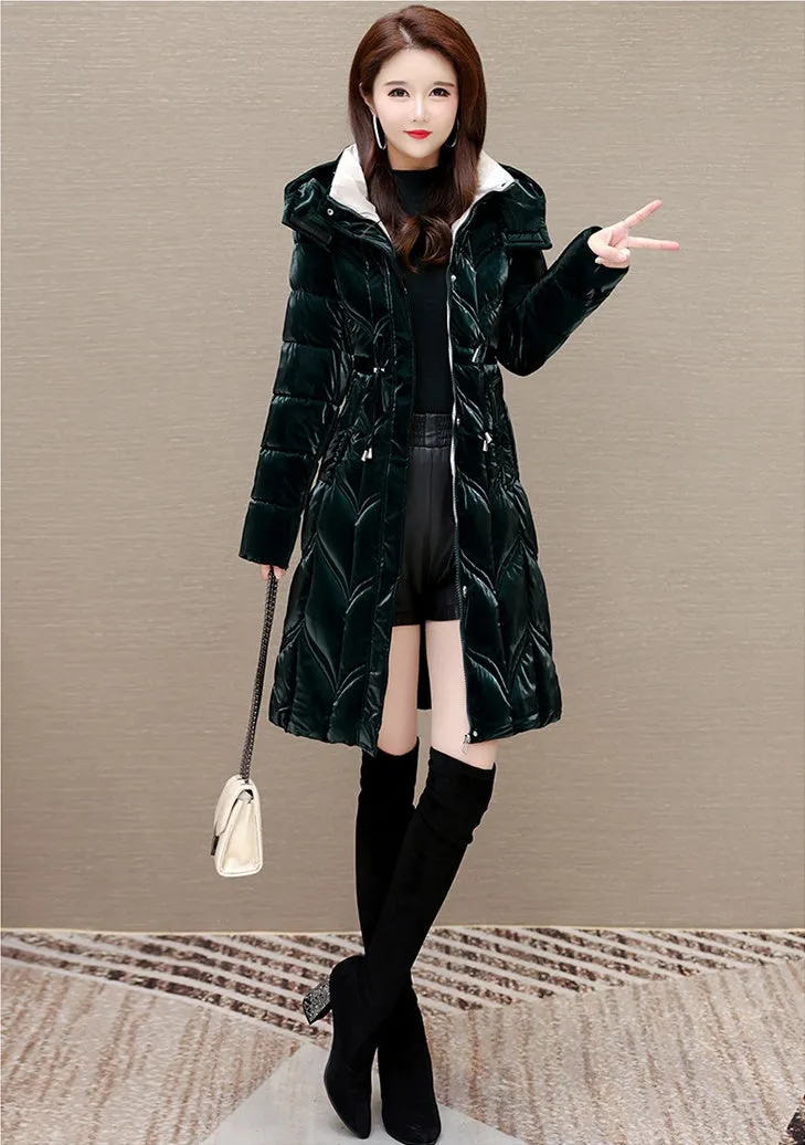Solid Color Padded Knee-length Women's Puffer Jacket