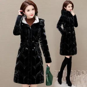Solid Color Padded Knee-length Women's Puffer Jacket