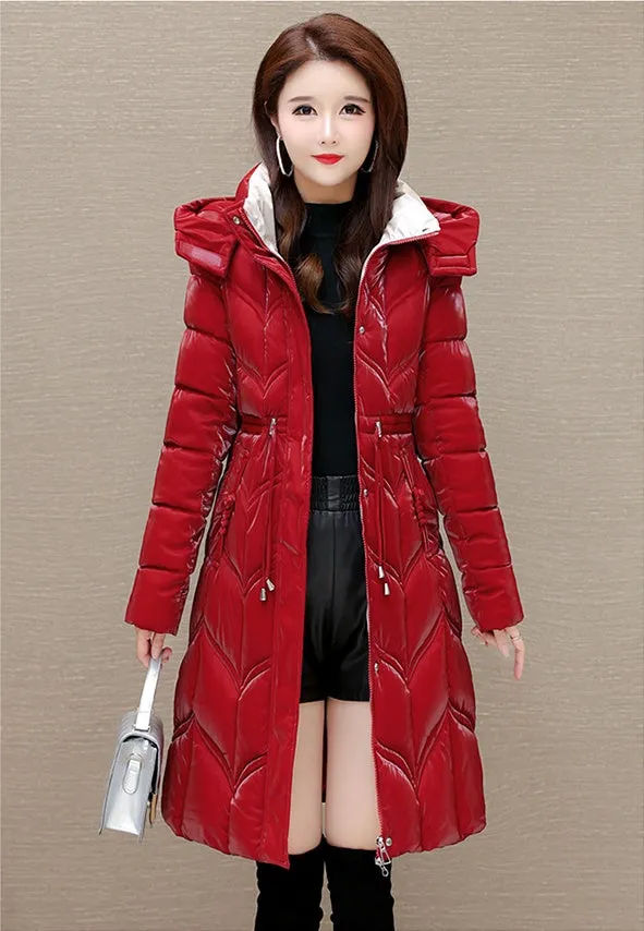Solid Color Padded Knee-length Women's Puffer Jacket