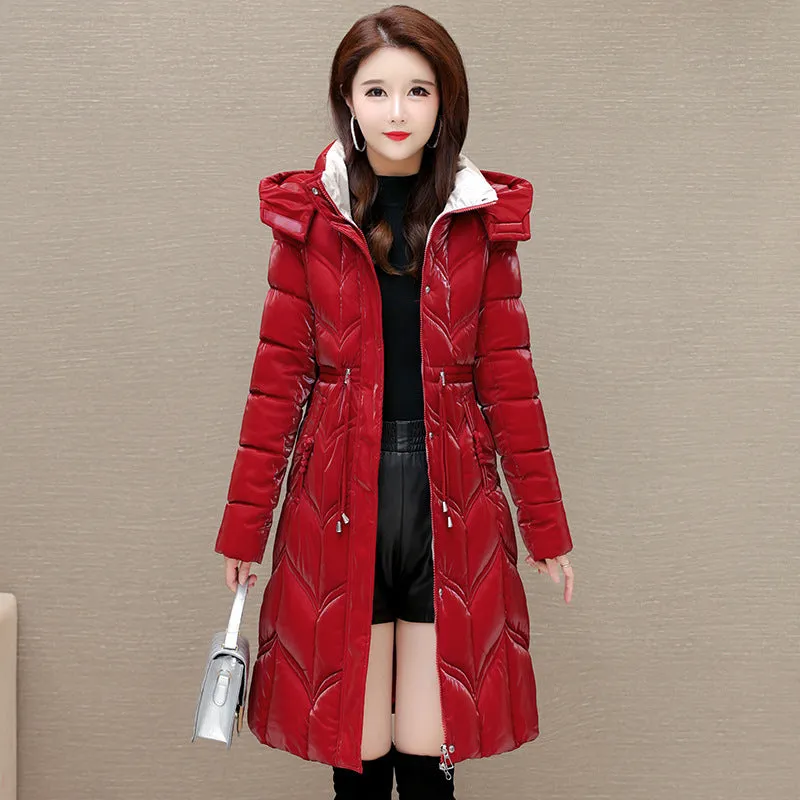 Solid Color Padded Knee-length Women's Puffer Jacket