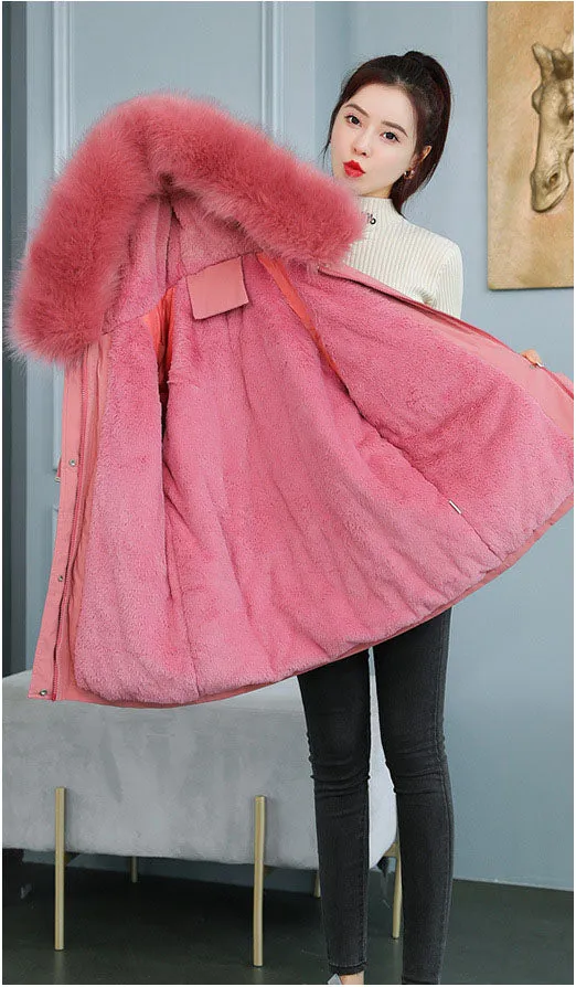 Solid Zip-Up Parka with a Thickened Fleece-Lined Interior
